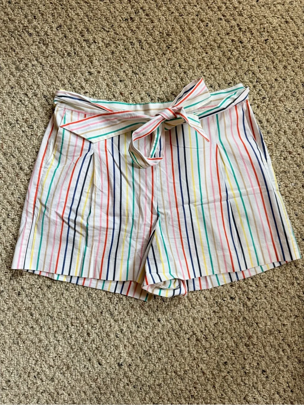 J.Crew Multicolor Stripe Tie Waist Shorts | Size 12 Cotton